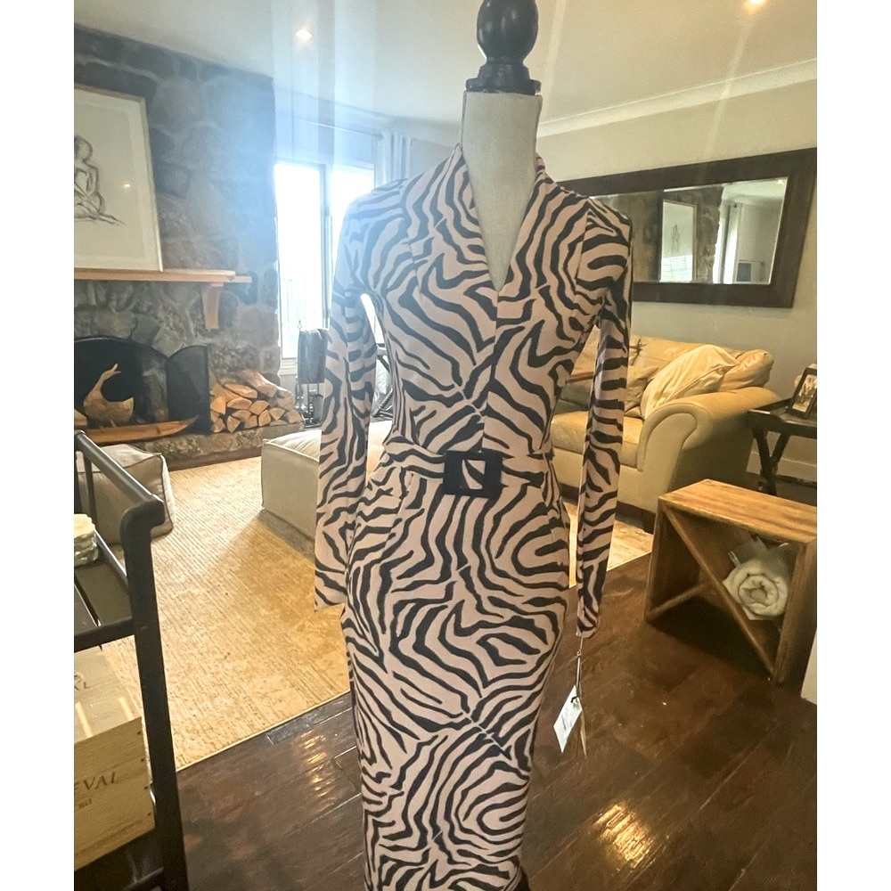 Chiara Boni Zebra Print Dress in Black and Cream. NWOT.